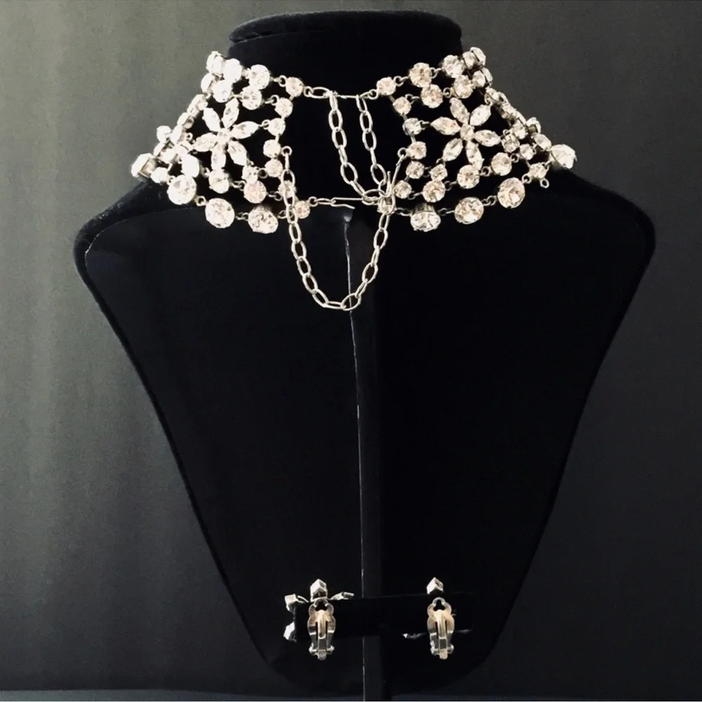 🇦🇪 UAE VINTAGE CRYSTALS CHOCKER NECKLACE & EARRINGS SET - Picture 5 of 10